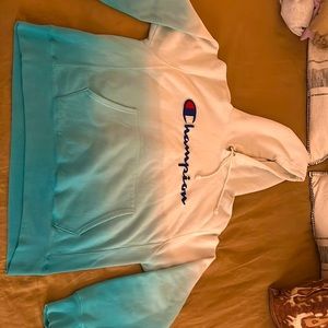 Men’s champion white to blue ombré hoodie.